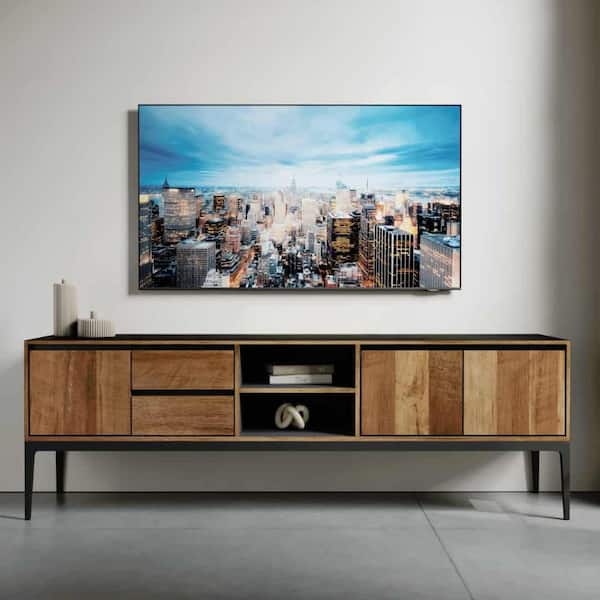 Urban Woodcraft Kolt 68 in. Natural Wood Finish, 2-Shelf TV Stand