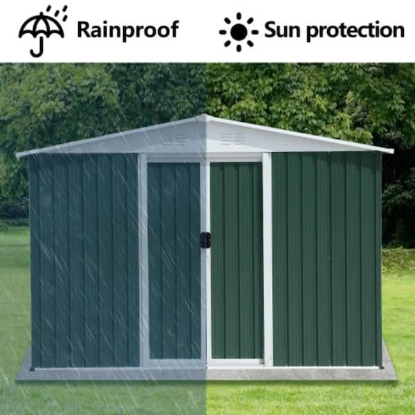 Clihome Green 8 ft. W x 6 ft. D Metal Storage Shed Garden Shed