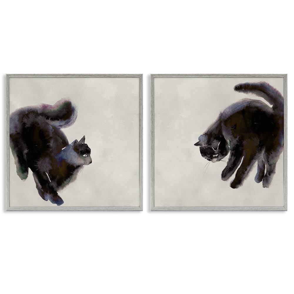 Fuzzy Black Cats on Beige by Melissa Wang 2 Pieces Gray Framed Animal Giclee Art Print 24 in. x 24 in. price history on PriceWatchPro