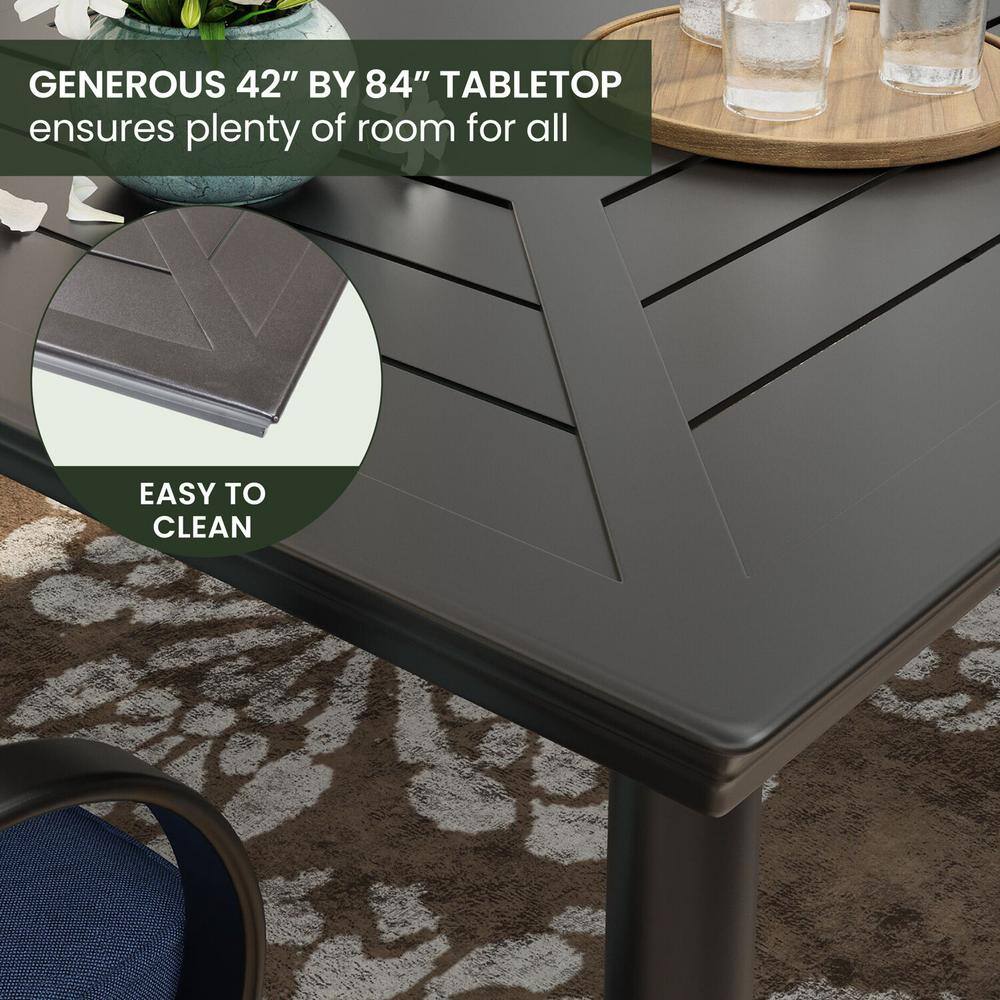 Montclair Navy Blue 9-Piece Steel Outdoor Dining Set with Swivel Rockers