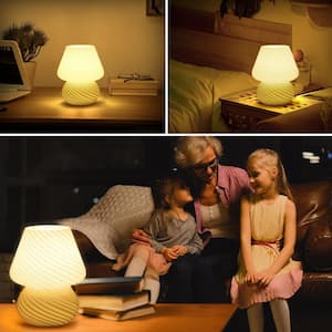 7 in. White Glass Mushroom Desk Lamp, 9-Watt Warm Light Bulb Included, Perfect Decor for Bedroom, Living Room