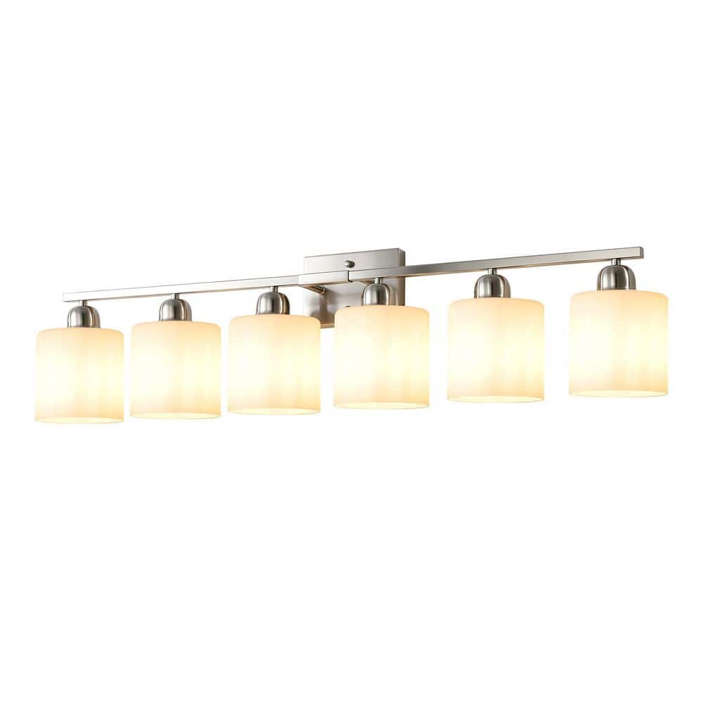 Modern 38.2 in. 6‑Light Satin Nickel Bathroom Vanity Light Wall Sconce with Frosted Glass Shades price history on PriceWatchPro