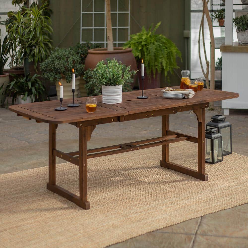 Extendable Solid Acacia Wood Outdoor Dining Table in Dark Brown