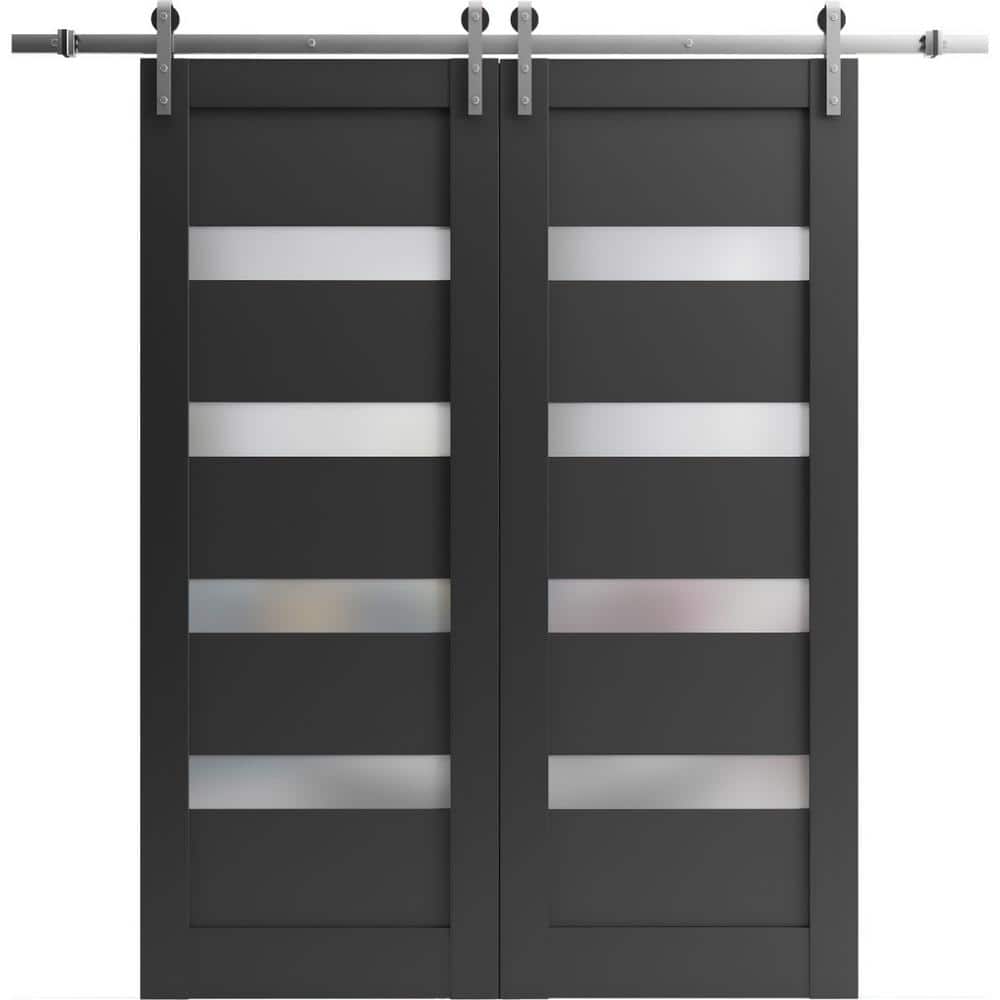 Assemble Required 42 in. x 84 in. 2 Panel Frosted Glass Black Matte Solid MDF Sliding Barn Door with Hardware Kit price history on PriceWatchPro