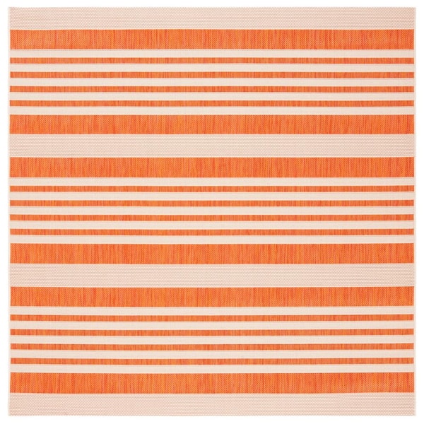 SAFAVIEH Courtyard Terracotta/Beige 5 ft. x 5 ft. Striped Indoor/Outdoor Patio  Square Area Rug