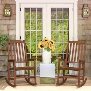 Orson Teak Brown Acacia Wood Classic Adirondack Weather-Resistant Outdoor Porch Rocker Outdoor Rocking Chair (Set of 2)