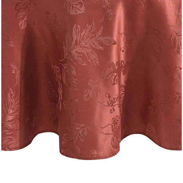 70 in. Round Spice Red Elegant Woven Leaves Jacquard Damask Tablecloth