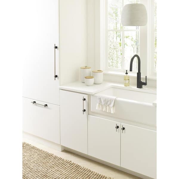Transcendent 5-1/16 in. (128mm) Modern Matte Black/Silver Champagne Bar Cabinet Pull