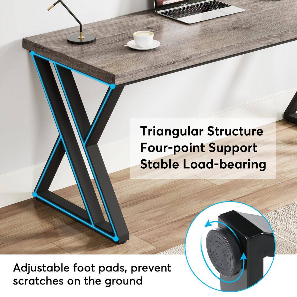 Gray 55" Adjustable Height Wood Writing Desk with Z-Shaped Metal Legs