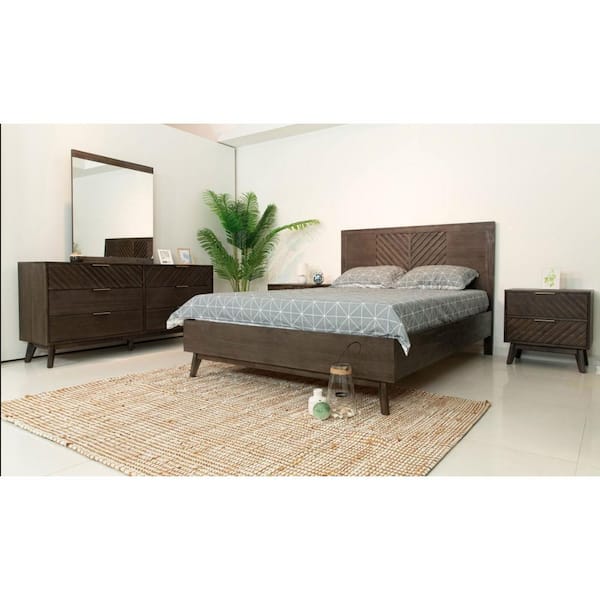 Daisy Mid-Century Brown Wood Frame King Platform Bed