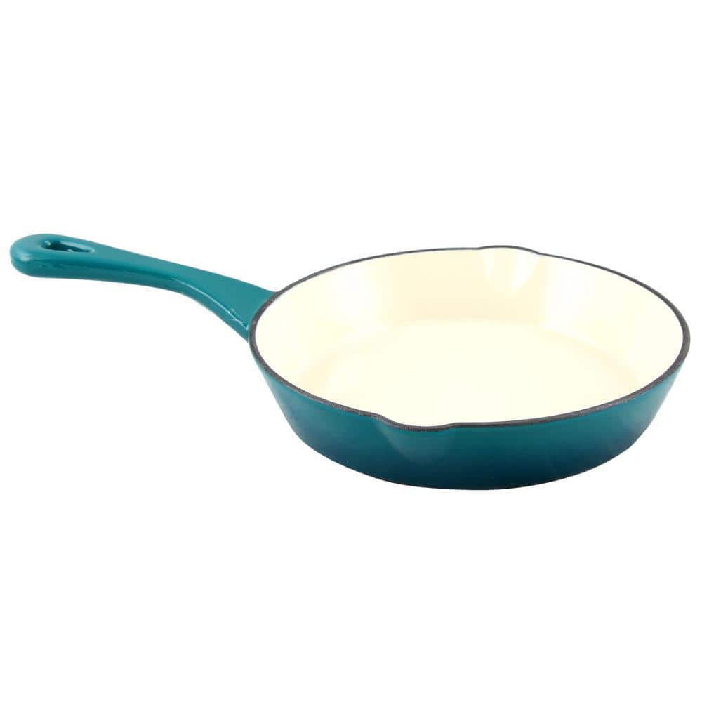 Crock Pot Artisan Enameled 12in Round Cast Iron Skillet in Teal Ombre