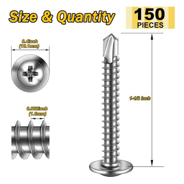 #10 x 1-1/2 in. Stainless Steel Phillips Truss Head Self-Drilling Screws (150-Pack)
