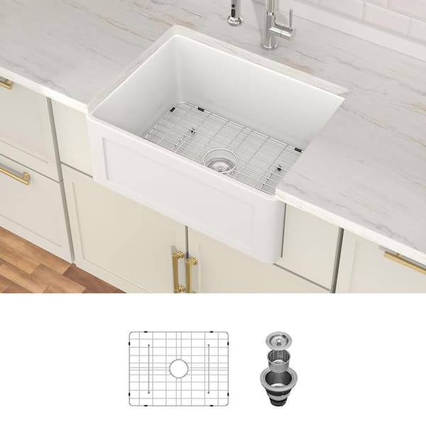 Fireclay 24 in. Single Bowl Farmhouse/ Apron-Front Porcelain Ceramic Kitchen Sink in White Fireclay 24 in. Single Bowl Farmhouse/ Apron-Front Porcelain Ceramic Kitchen Sink in White