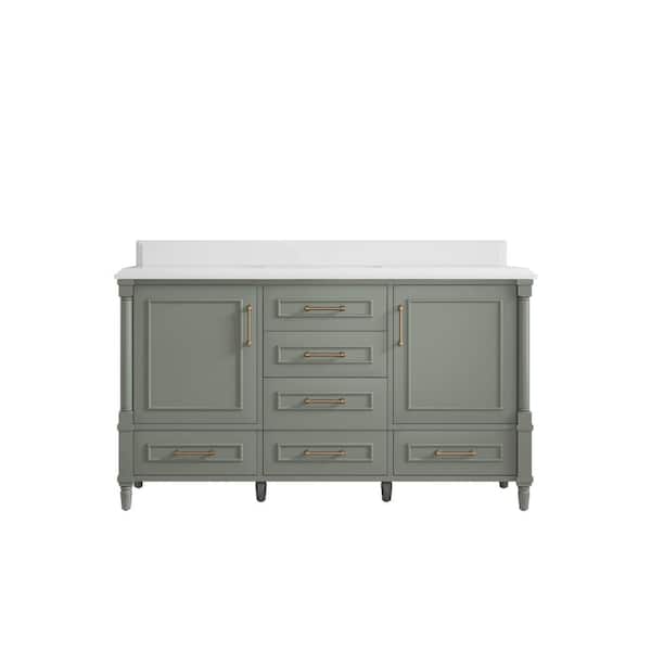 Willow Collections Hudson 60 in. W x 22 in. D x 36 in. H Single Sink Bath Vanity in Evergreen with 1.5 in. White Quartz Top