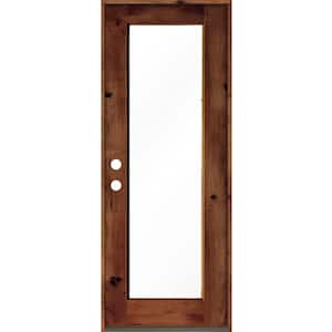 32 in. x 96 in. Rustic Knotty Alder Wood Clear Full-Lite Red Chestnut Stain Right Hand Inswing Single Prehung Front Door