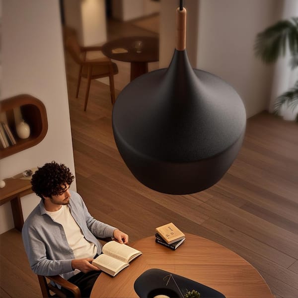 1-Light Industrial Farmhouse Hanging Black Pendant Ceiling Light with Metal Dome Shade for Kitchen Island Dinning Room