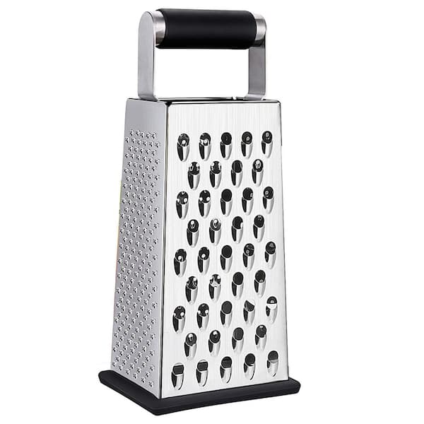 Stainless Steel 4-Sided Box Grater with Ergonomic Handle for Cheese, Vegetables, and More