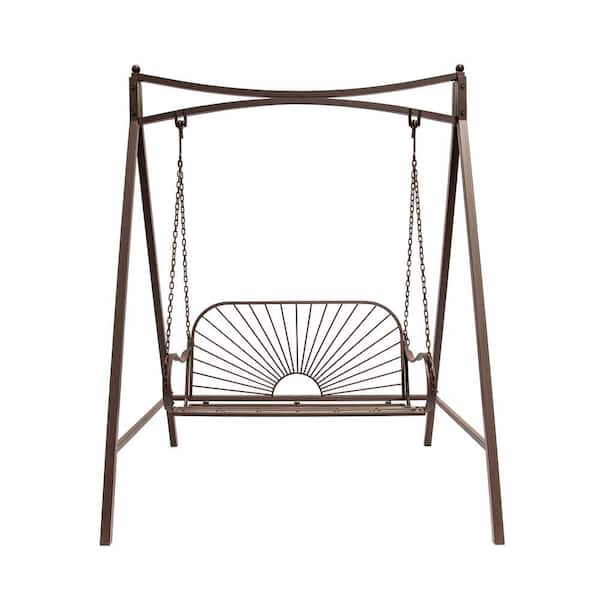 XBRAND 55.5in W 2-Person Seating Brown Metal Sun-Patterned Porch Swing