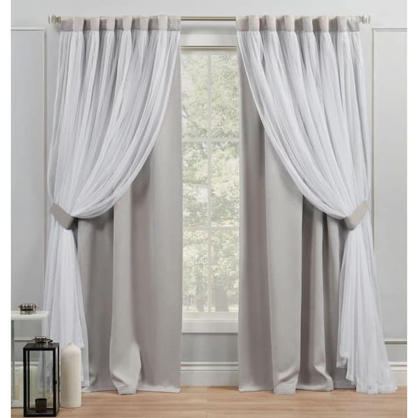 EXCLUSIVE HOME Catarina Cloud Grey Solid Lined Room Darkening Hidden Tab / Rod Pocket Curtain, 52 in. W x 108 in. L (Set of 2)