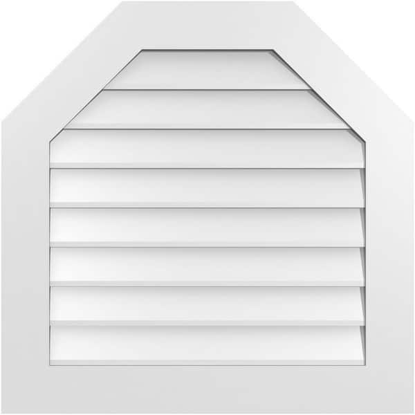 Ekena Millwork 30 in. x 30 in. Octagonal Top Surface Mount PVC Gable Vent: Decorative with Standard Frame