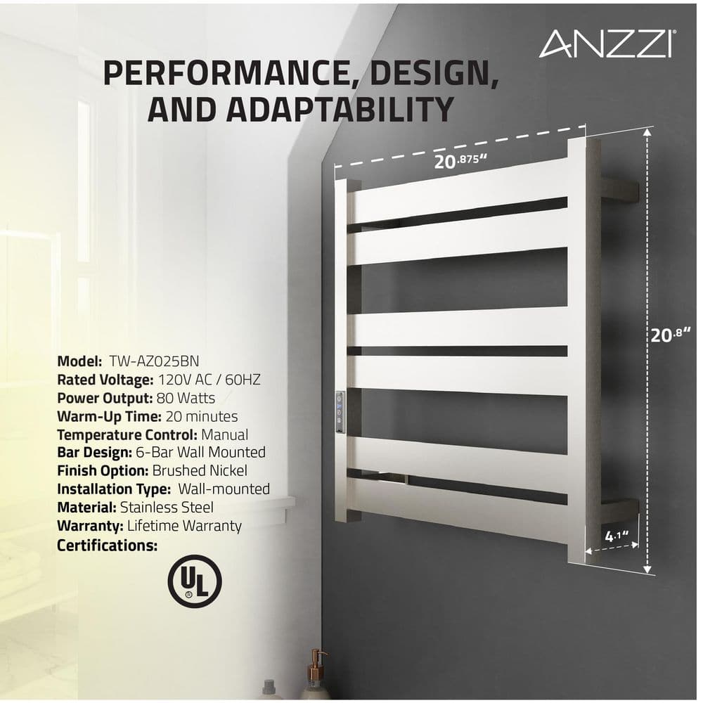 Brushed Nickel Wall Mounted 6-Bar Electric Towel Warmer