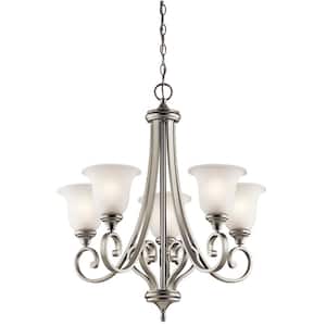 Monroe 27.5 in. 5-Light Painted Brushed Nickel Traditional Shaded Bell Chandelier for Dining Room