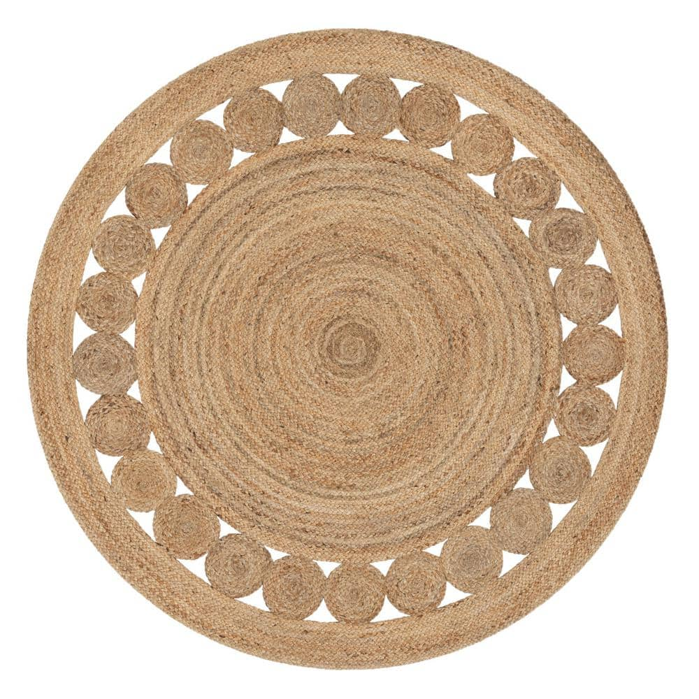 Well Woven Eva Oleana Geometric Pattern Natural 4 ft. x 4 ft. Round ...