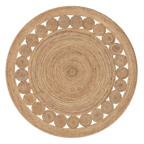 Well Woven Eva Oleana Geometric Pattern Natural 4 ft. x 4 ft. Round Hand-Woven Jute Area Rug