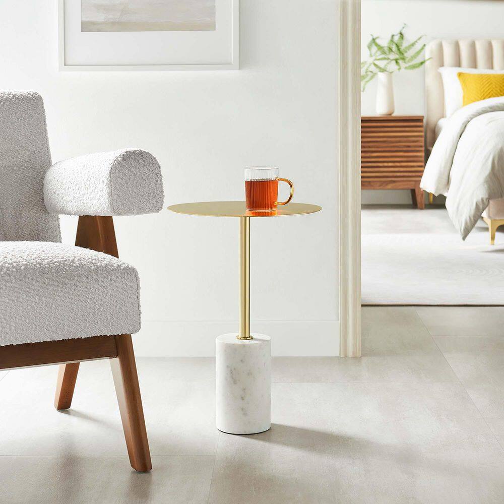 Lyric 14 in. W White Brass Round Side Table - thumbnail 7