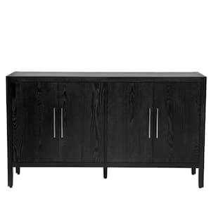 60 in. W x 15.7 in. D x 34.6 in. H Walnut Black Linen Cabinet with 4 Metal handles, 4 Shelves and 4 Doors