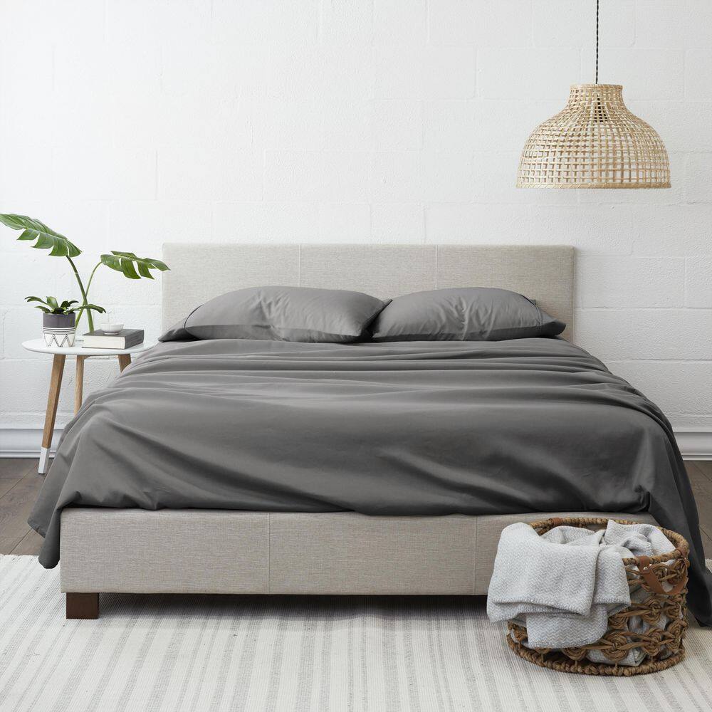 Gray Twin Solid Microfiber and Cotton Sheet Set