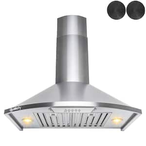 30 in. 343 CFM Convertible Wall Mount Brushed Stainless Steel Kitchen Range Hood with Carbon Filters and LED lights