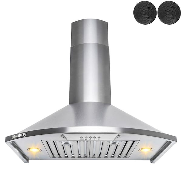 AKDY 30 in. 343 CFM Convertible Wall Mount Brushed Stainless Steel Kitchen Range Hood with Carbon Filters and LED lights