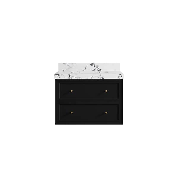 Willow Collections Roswell 30 in. Single Sink Freestanding Black Bath Vanity with Viola Night Qt. Top Unassembled