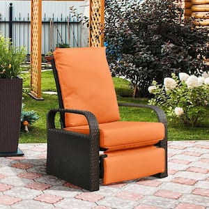 Wicker Outdoor Lounge Recliner Chair with 5.12 in. Thicken Orange Cushion