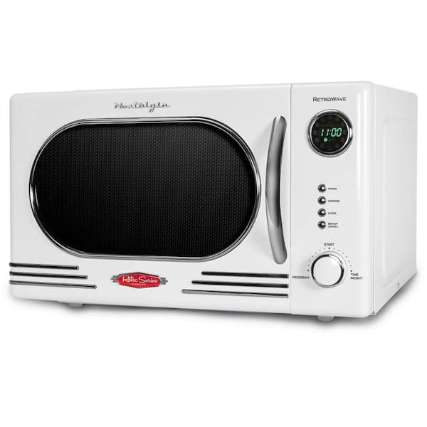Nostalgia Retro 14.92 in. Wide 1.1 cu. ft. Electric 1000-Watts Microwave White with Child Safety Lock