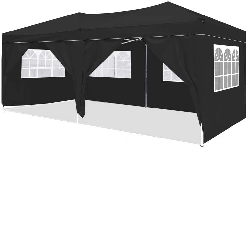 Sudzendf 10 ft. x 20 ft. Black Outdoor Portable Party Folding Tent with ...