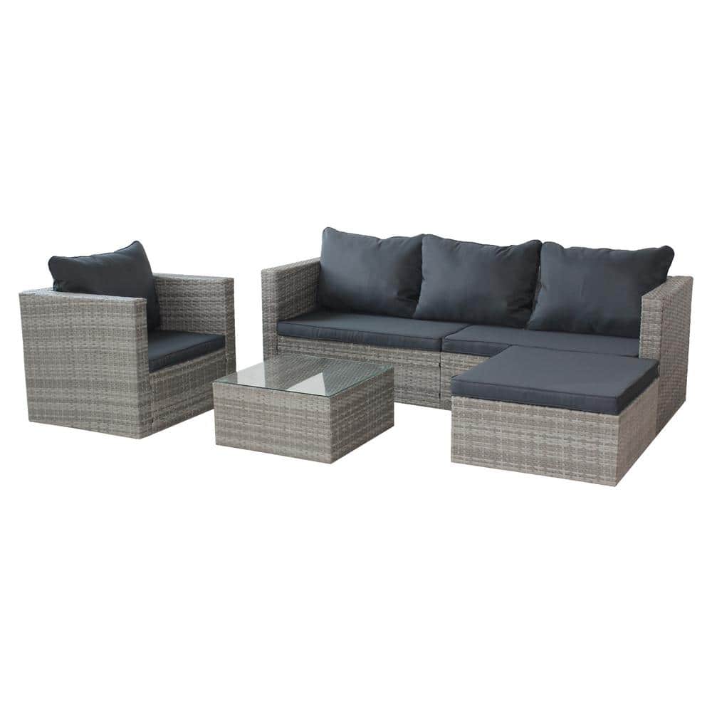 4-Pieces Wicker Outdoor Patio Furniture Set Loveseat with Cushioned Suitabl