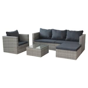4-Pieces Wicker Outdoor Patio Furniture Set Loveseat with Cushioned Suitable for courtyard terrace Grey