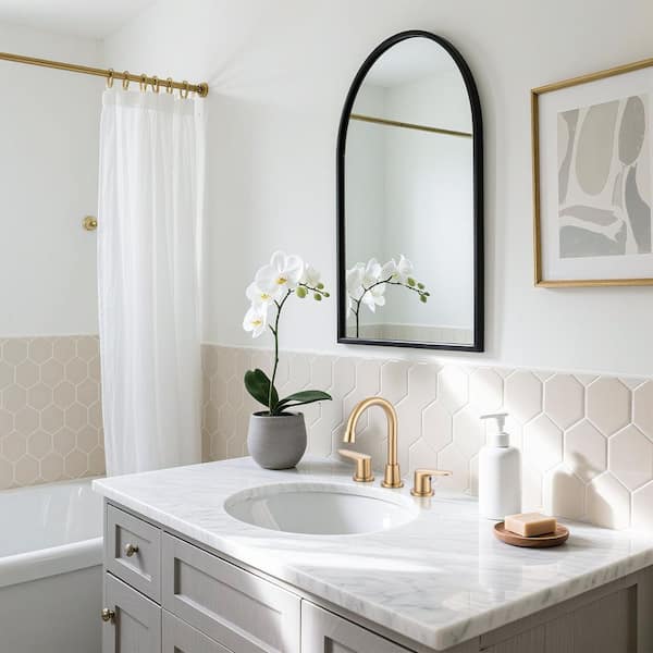 8 in. Widespread Double Handle High Arc Bathroom Sink Faucet with Pop-up Drain Kit in Gold