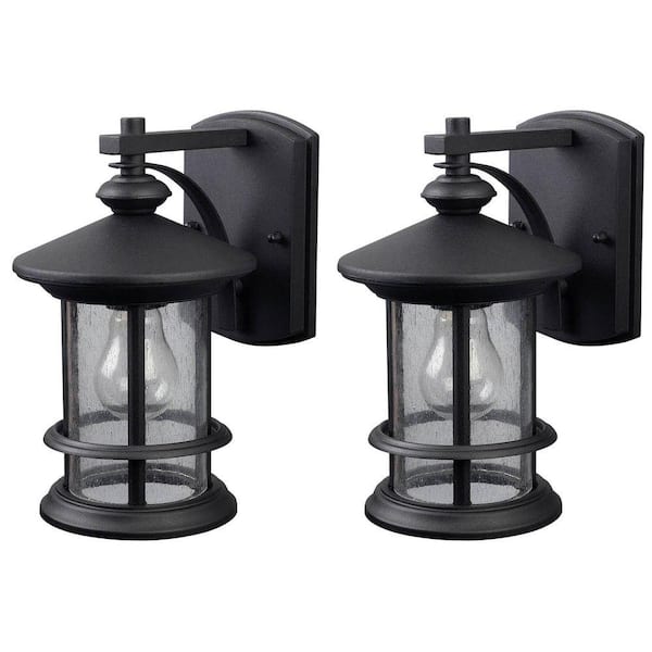 CANARM Ryder 1-Light Black Outdoor Wall Lantern Sconce with Seeded Glass (2-Pack)