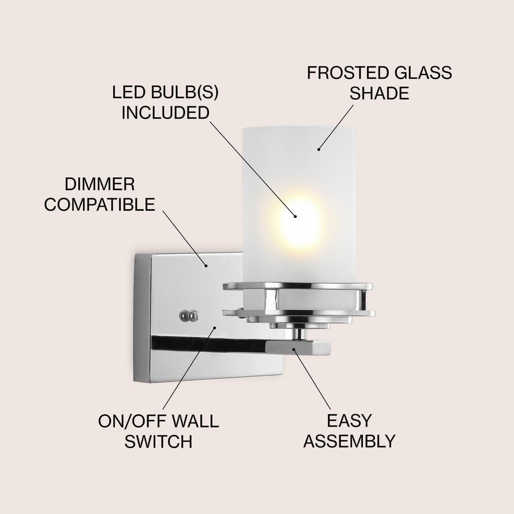 Fairfax Polished Chrome Cylinder Vanity Light with Frosted Shade