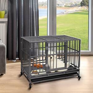 3 ft. L x 2 ft. W x 2.5 ft. H Dog Crate Kennel with Tray and Wheels, Openable Top