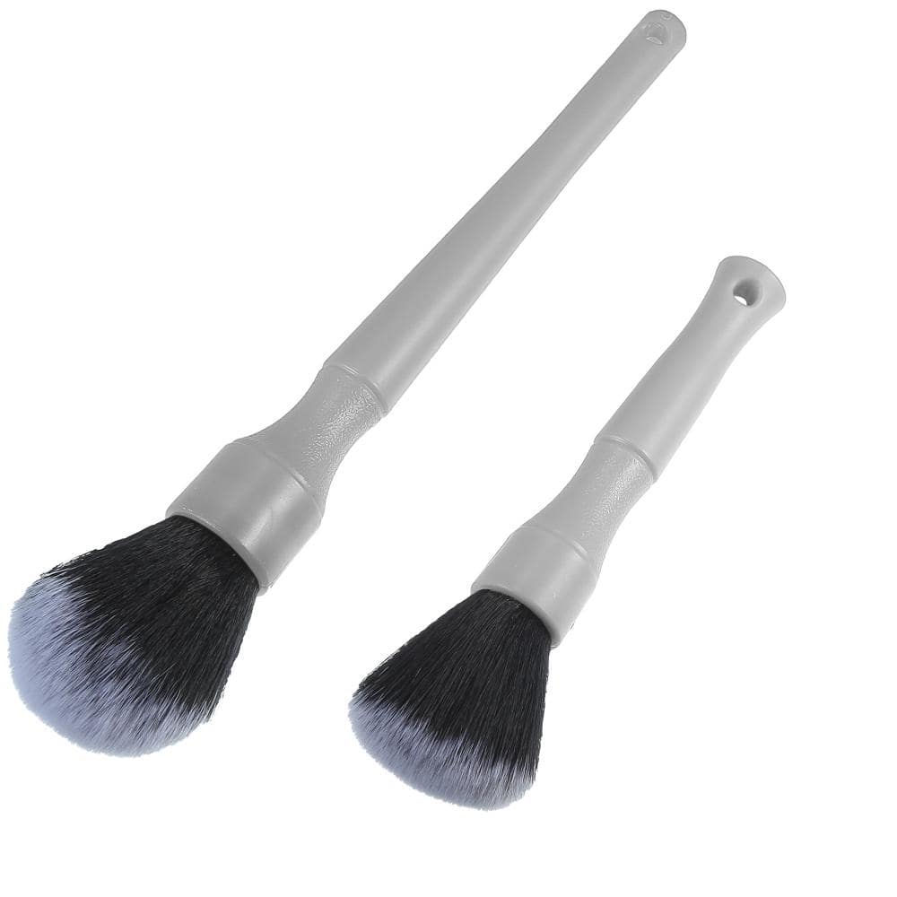 2pcs Car Detailing Brush Set Ultra Soft Synthetic Bristles Gray