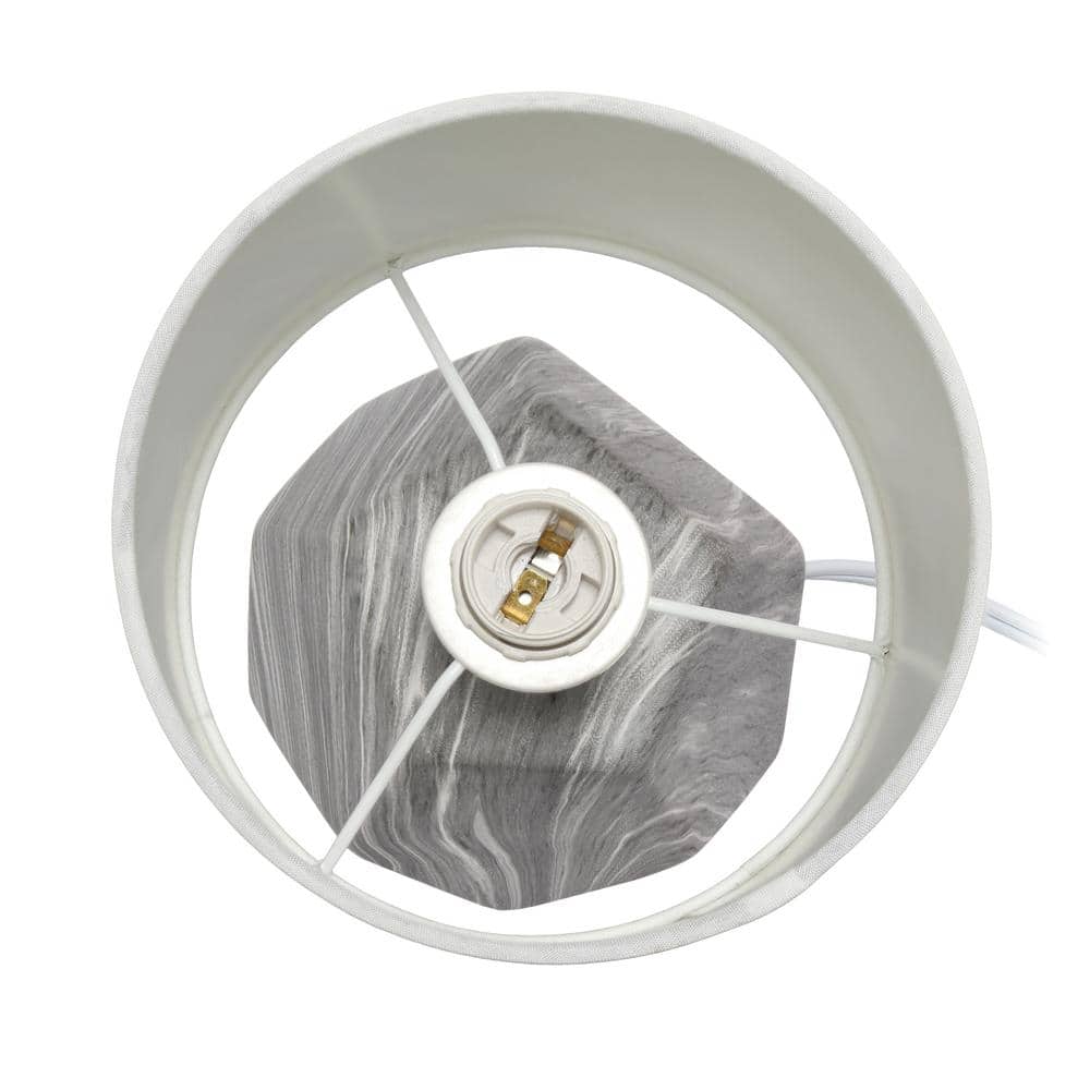 Gray and White Marbled Ceramic Mini Table Lamp with Fabric Shade