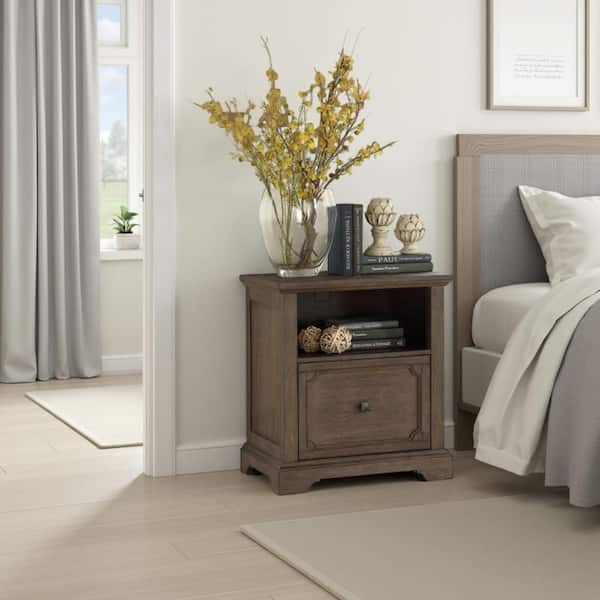 Luon 1-Drawer Distressed Dark Oak Brown Wood 19 in. W Lateral File Cabinet