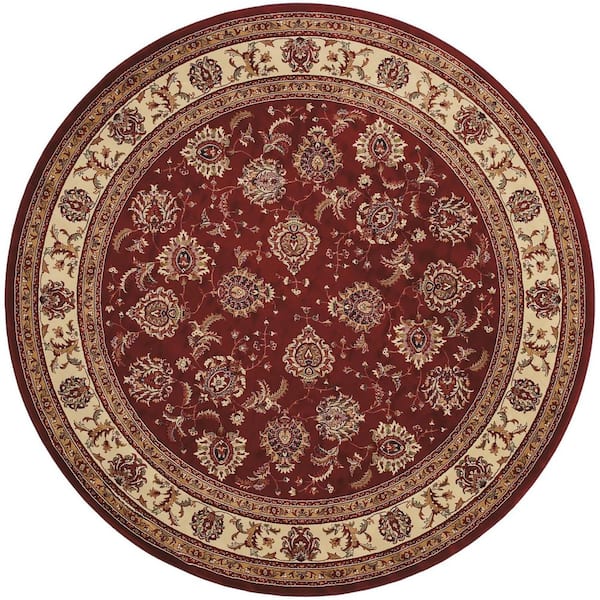 8 ft. Round Ivory, Blue, Orange Oriental Washable Area Rug