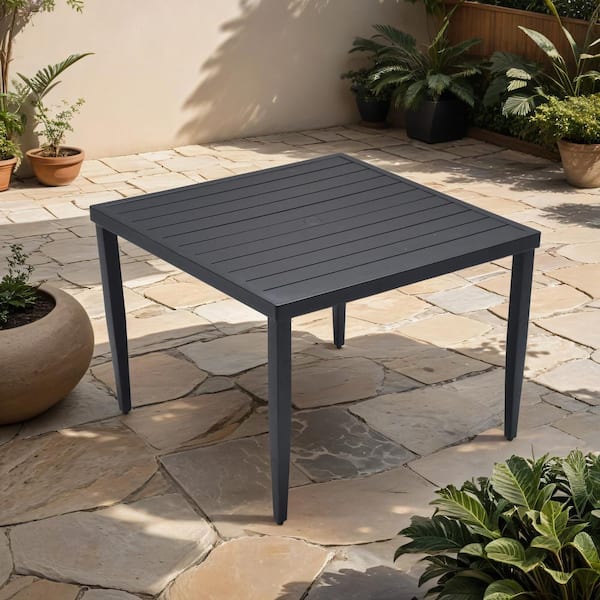 Unbranded 40 in.x 40 in. Ember Black Square Aluminum Outdoor Patio Dining Table with Tapered Feet and Umbrella Hole for Garden