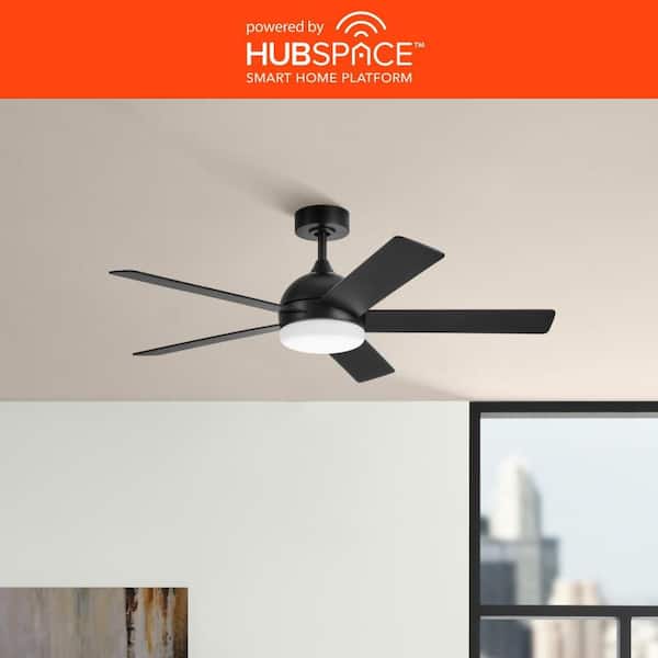 Carley 52 in. Integrated LED Indoor Matte Black Smart Ceiling Fan with Remote Control and CCT Powered by Hubspace