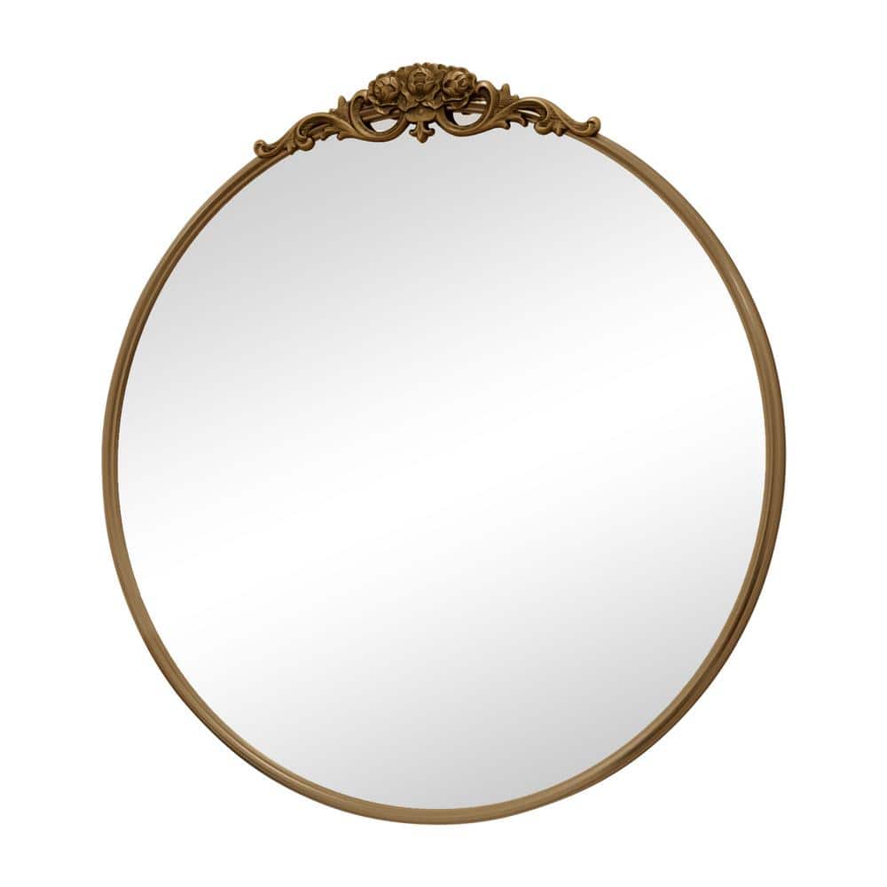 36" Round Gold Metal Frame Baroque Wall Mirror